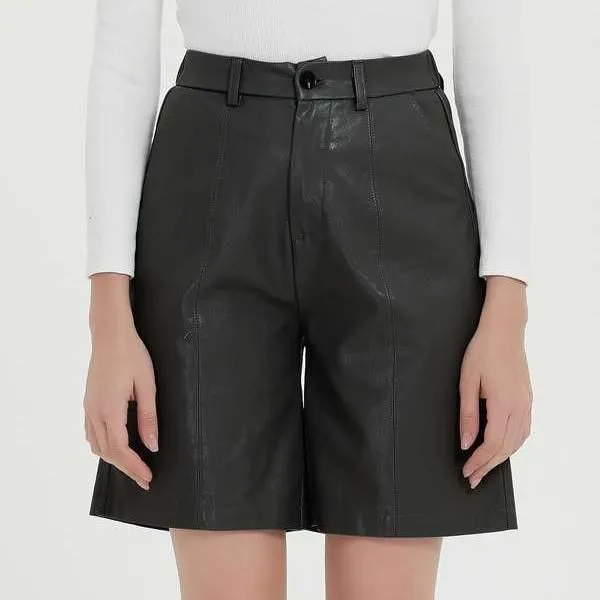 Elegant Knee-Length PU Leather Shorts for Women