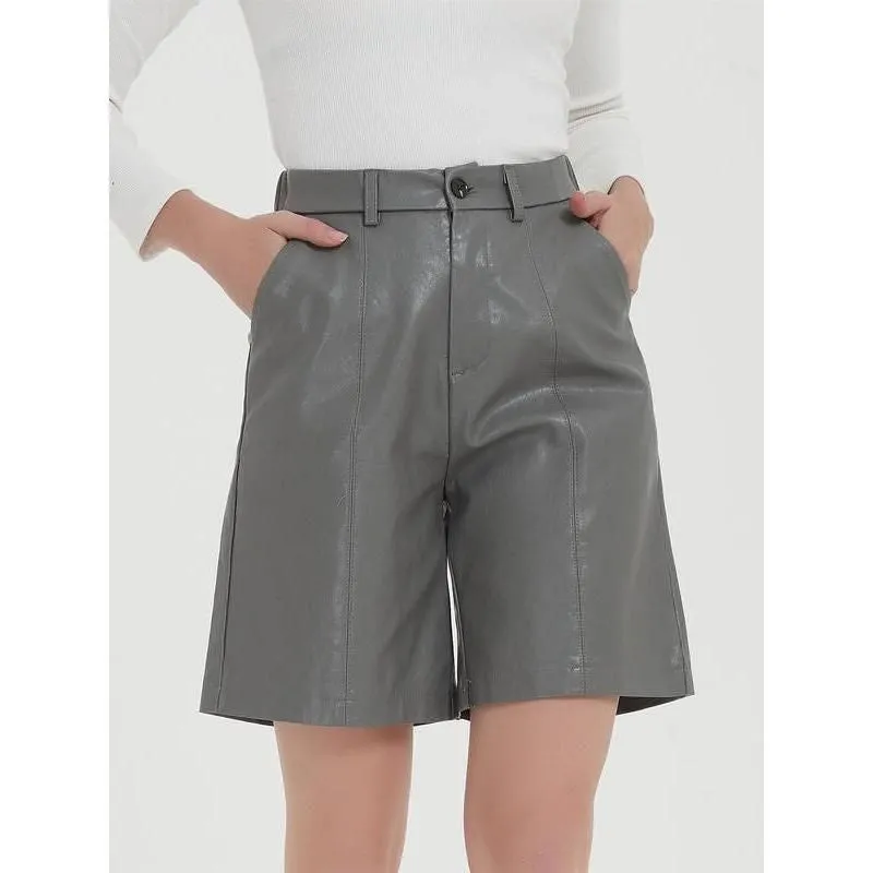 Elegant Knee-Length PU Leather Shorts for Women