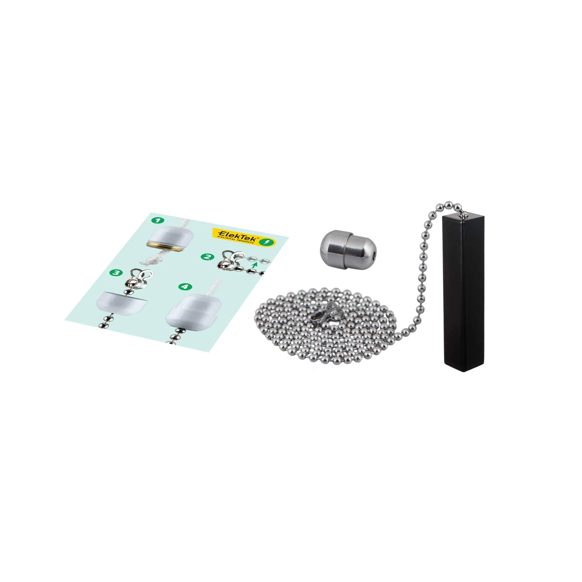 ElekTek Light Pull Cord Chain Black Square Bar