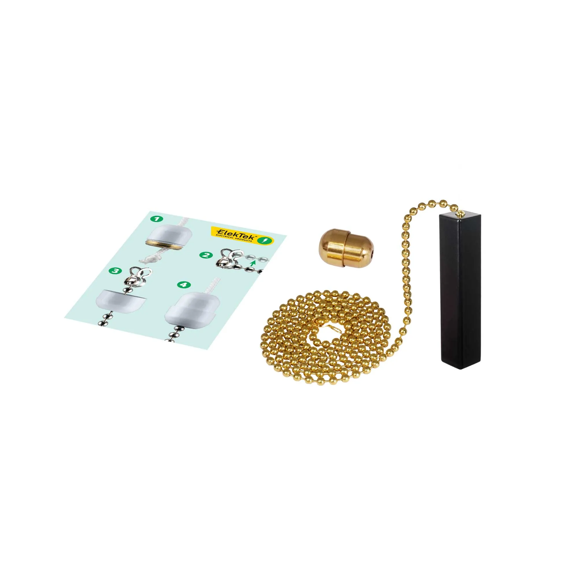 ElekTek Light Pull Cord Chain Black Square Bar