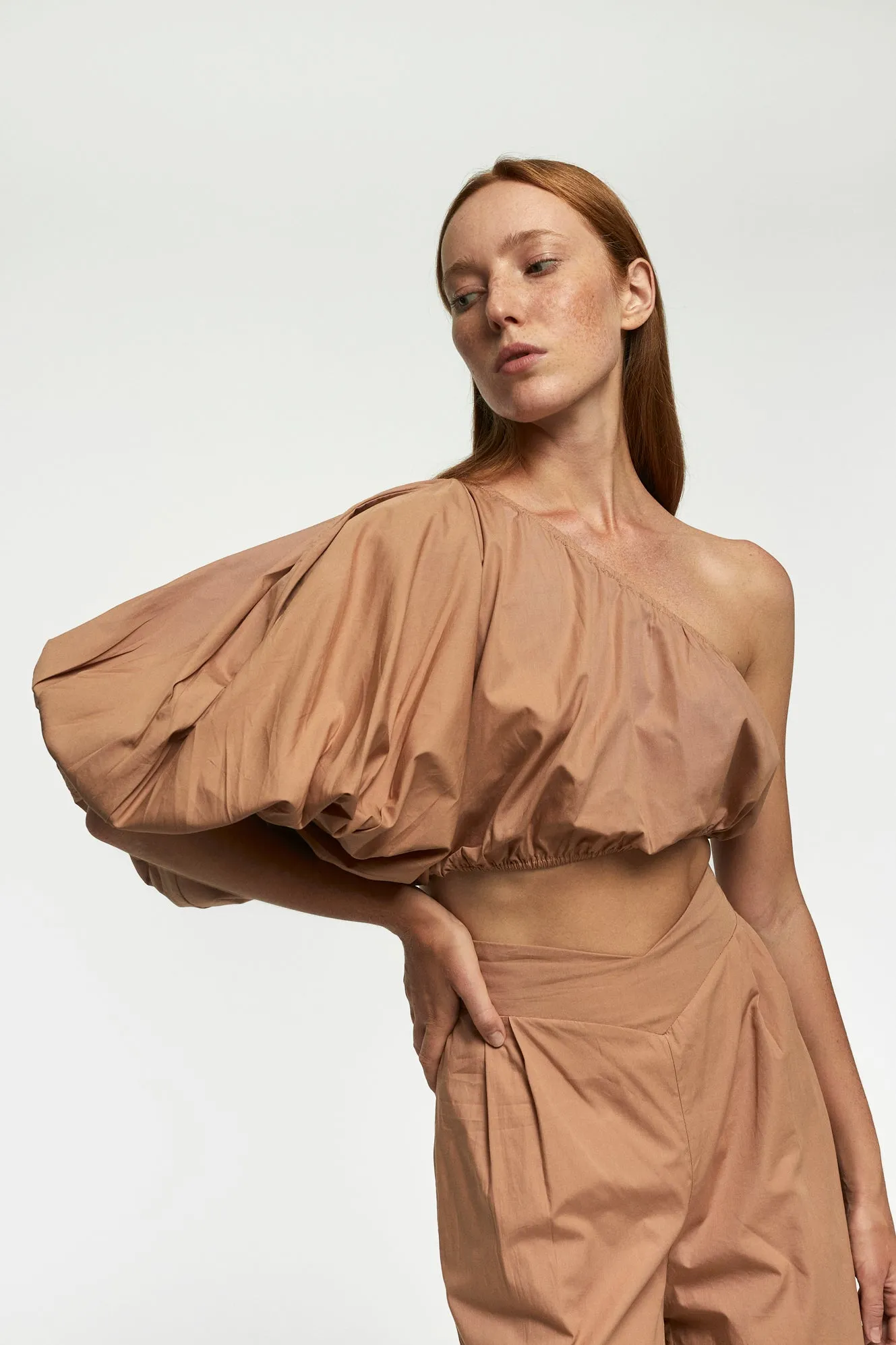 Exaggerated One Shoulder Crop | V Front Straight Leg Trouser