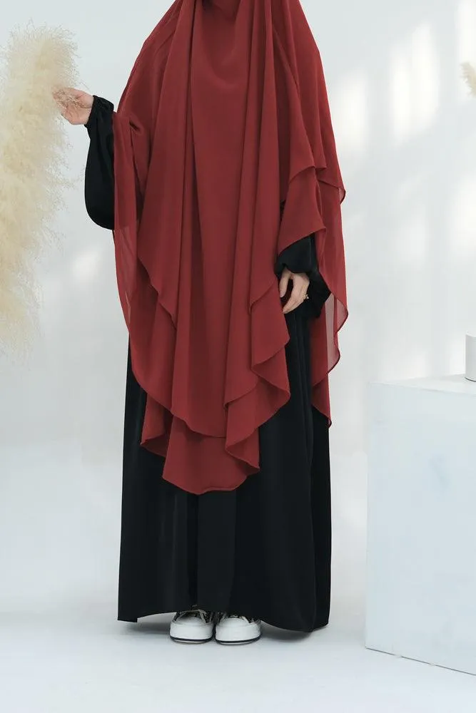 Extra Long Red Chiffon Two-Layer Headscarf with Versatile Styling