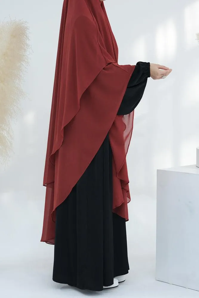 Extra Long Red Chiffon Two-Layer Headscarf with Versatile Styling