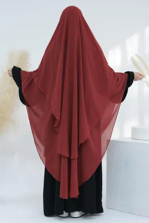 Extra Long Red Chiffon Two-Layer Headscarf with Versatile Styling