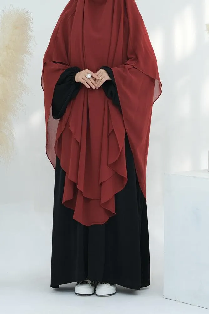 Extra Long Red Chiffon Two-Layer Headscarf with Versatile Styling