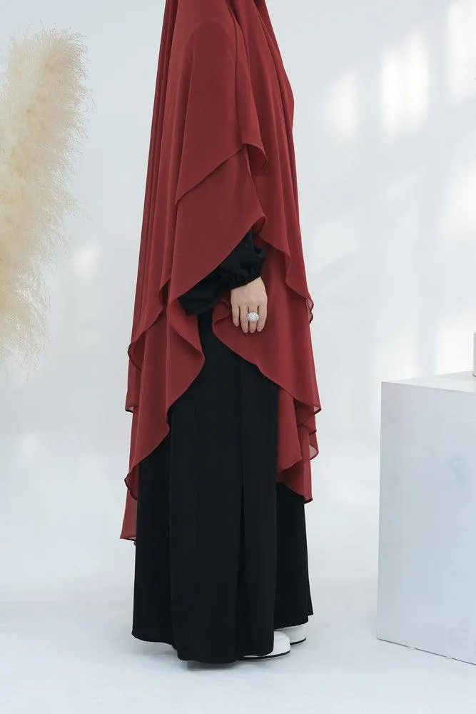 Extra Long Red Chiffon Two-Layer Headscarf with Versatile Styling