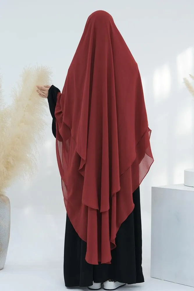 Extra Long Red Chiffon Two-Layer Headscarf with Versatile Styling