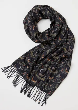 Fable England Woodland Scenes Toile Scarf Black