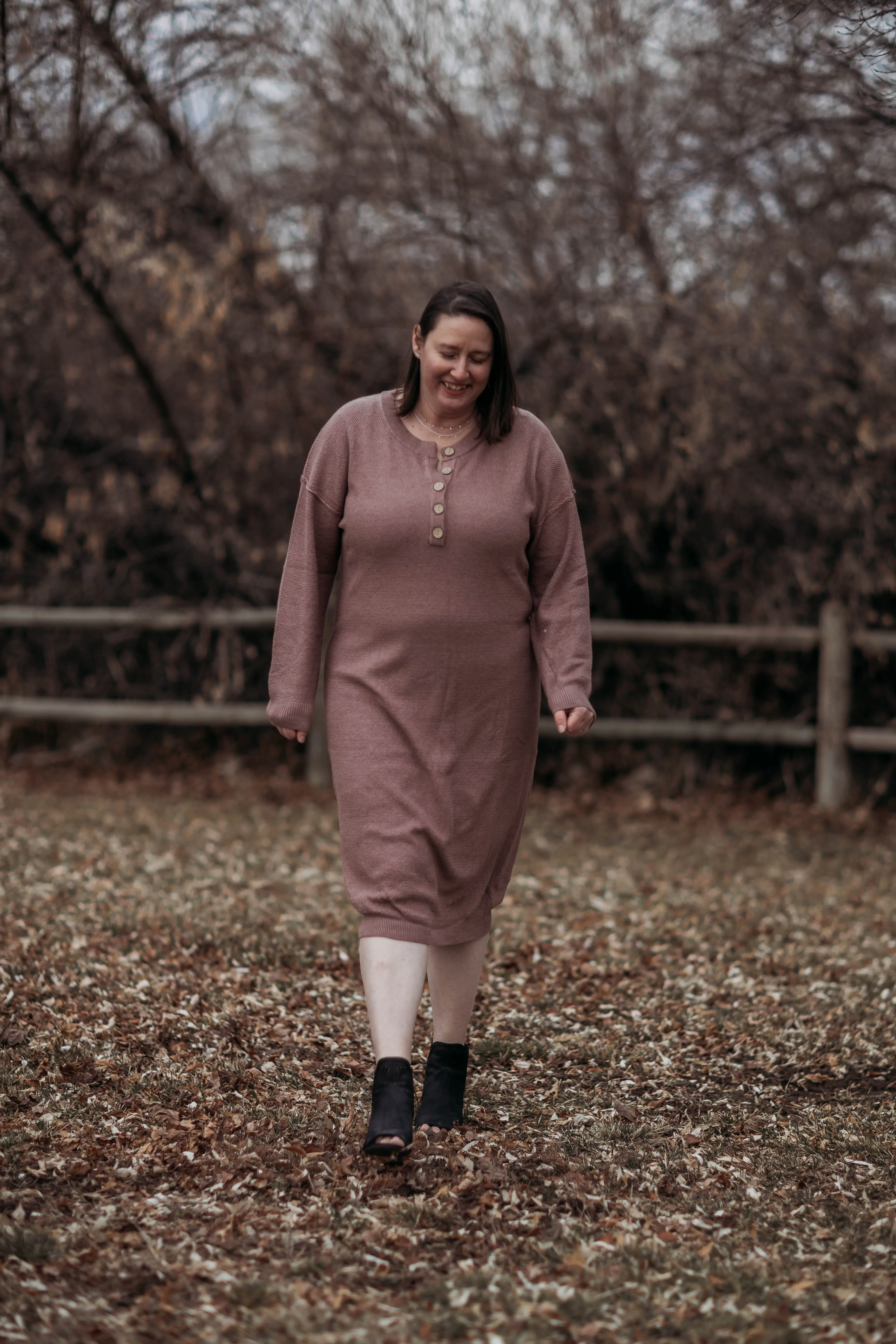 Fawn sweater dress--purple brown