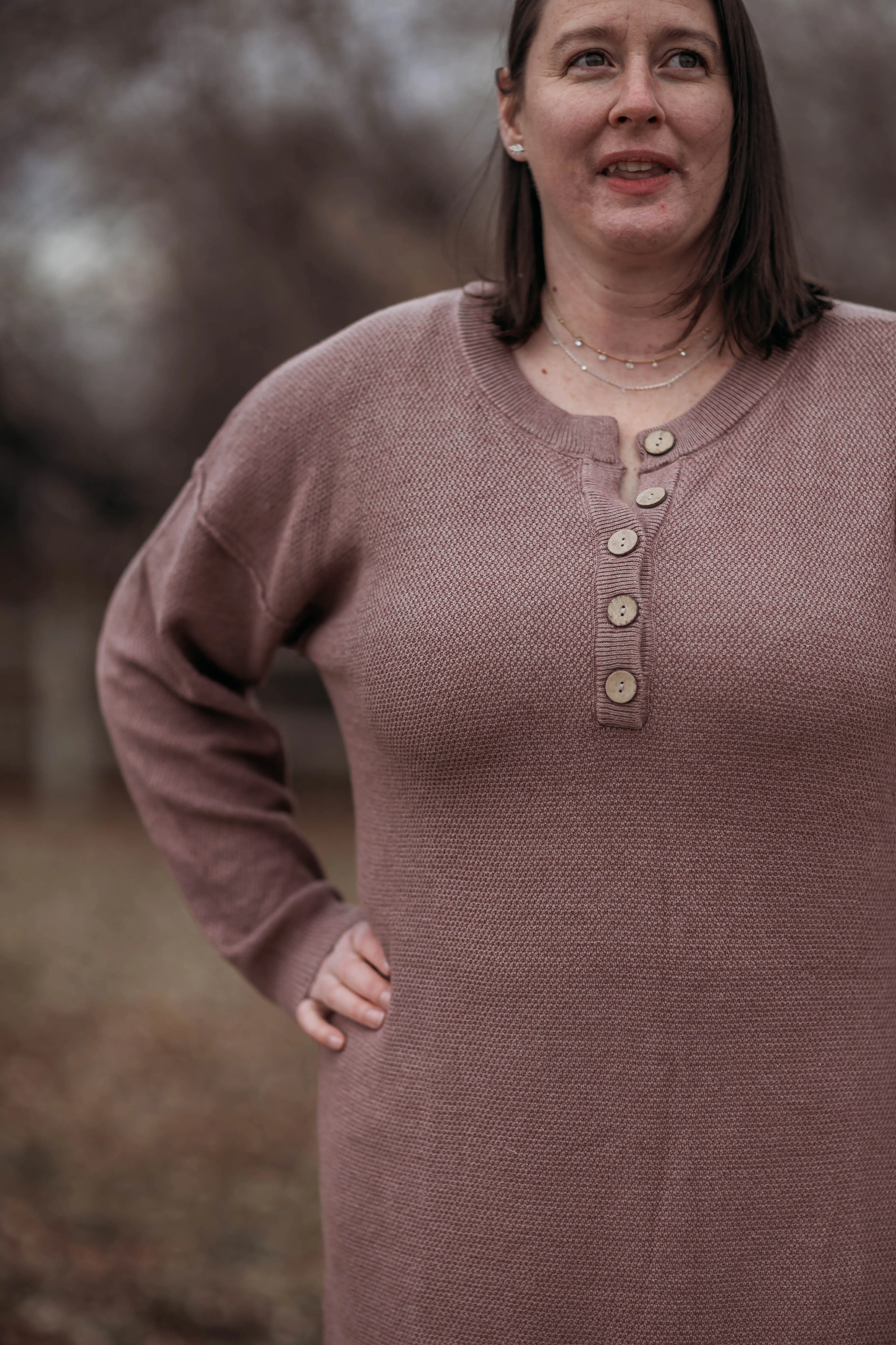Fawn sweater dress--purple brown