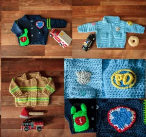 First Responder Baby Sweaters Crochet Patterns Ebook - Firefighter, Policeman, EMT