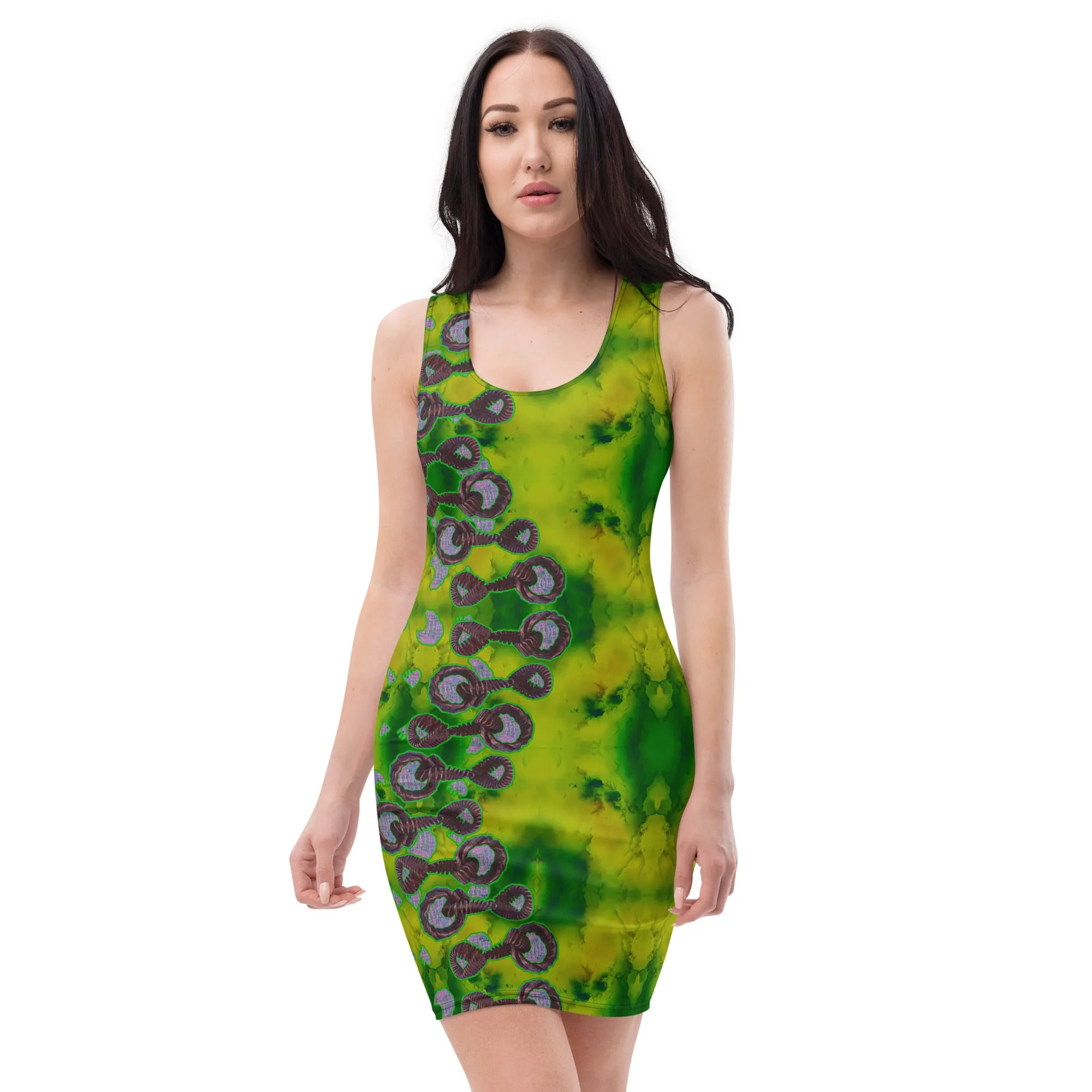Fitted Sleeveless Bodycon Dress (Her/Muliebris)(Grail Night Rose Lightning Bolt) RJSTH@Fabric#5 RJSTHW2021 RJS