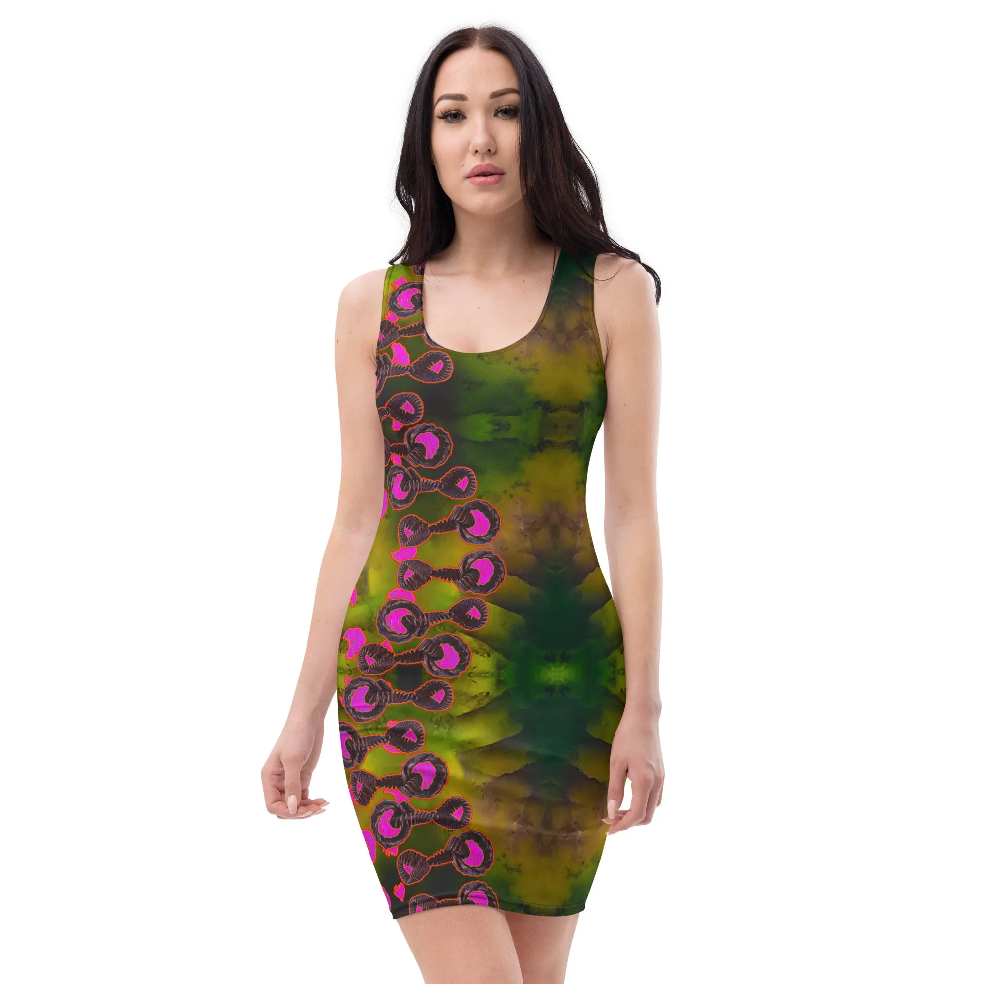 Fitted Sleeveless Bodycon Dress (Her/Muliebris)(Grail Night Rose Lightning Bolt) RJSTH@Fabric#7 RJSTHW2021 RJS