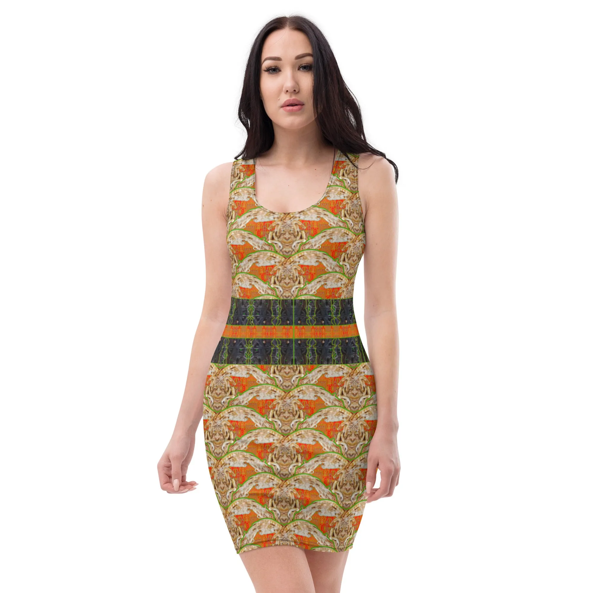Fitted Sleeveless Bodycon Dress (Her/Muliebris)(Rind#1 Ouroboros Butterfly Tree Link Stripe) RJSTH@Fabric#1 RJSTHW2021 RJS