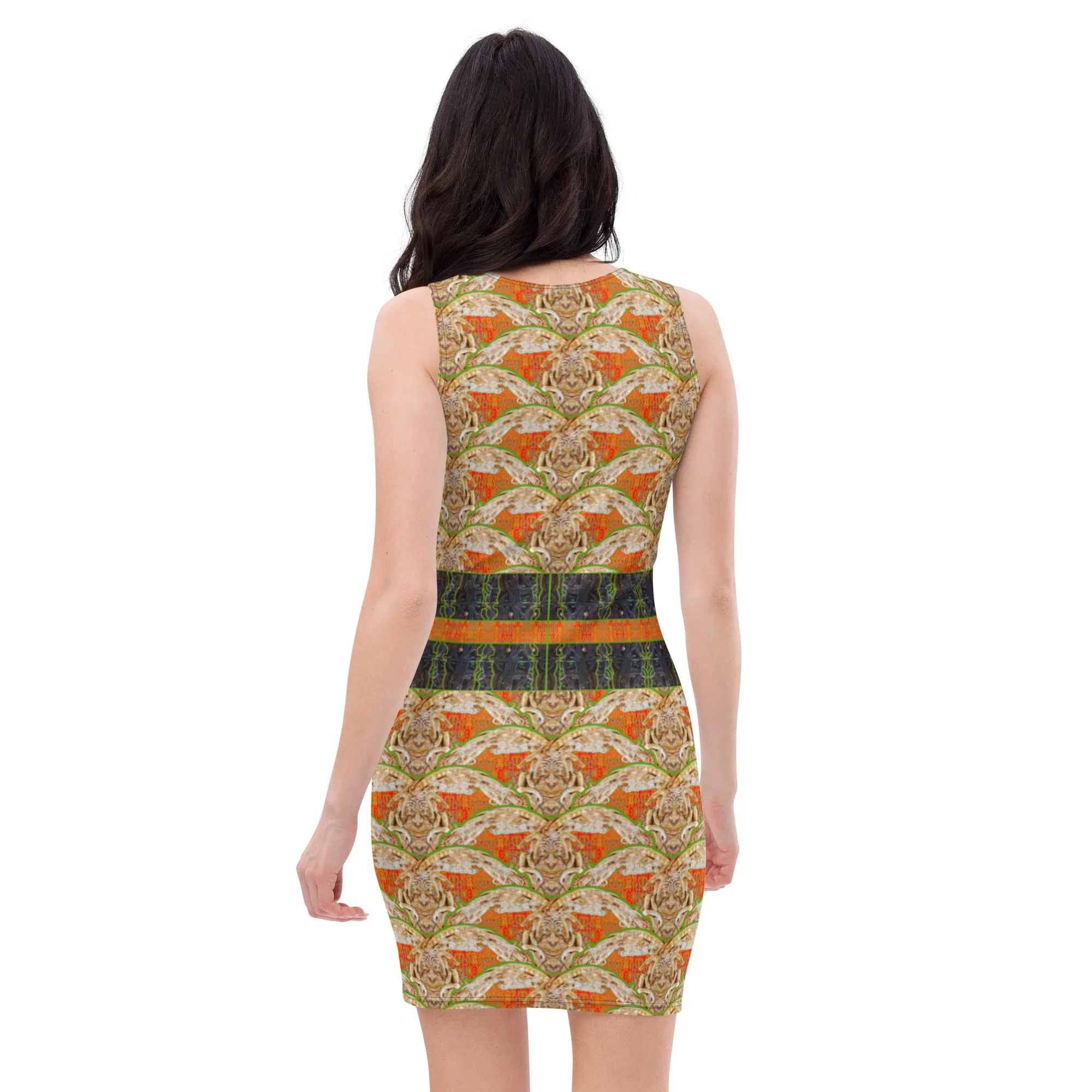 Fitted Sleeveless Bodycon Dress (Her/Muliebris)(Rind#1 Ouroboros Butterfly Tree Link Stripe) RJSTH@Fabric#1 RJSTHW2021 RJS