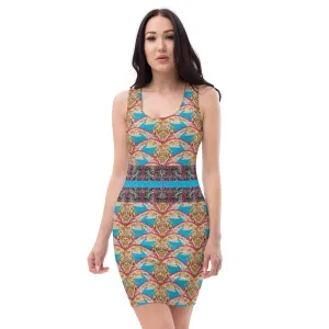 Fitted Sleeveless Bodycon Dress (Her/Muliebris)(Rind#11 Ouroboros Butterfly Tree Link Stripe) RJSTH@Fabric#11 RJSTHW2021 RJS