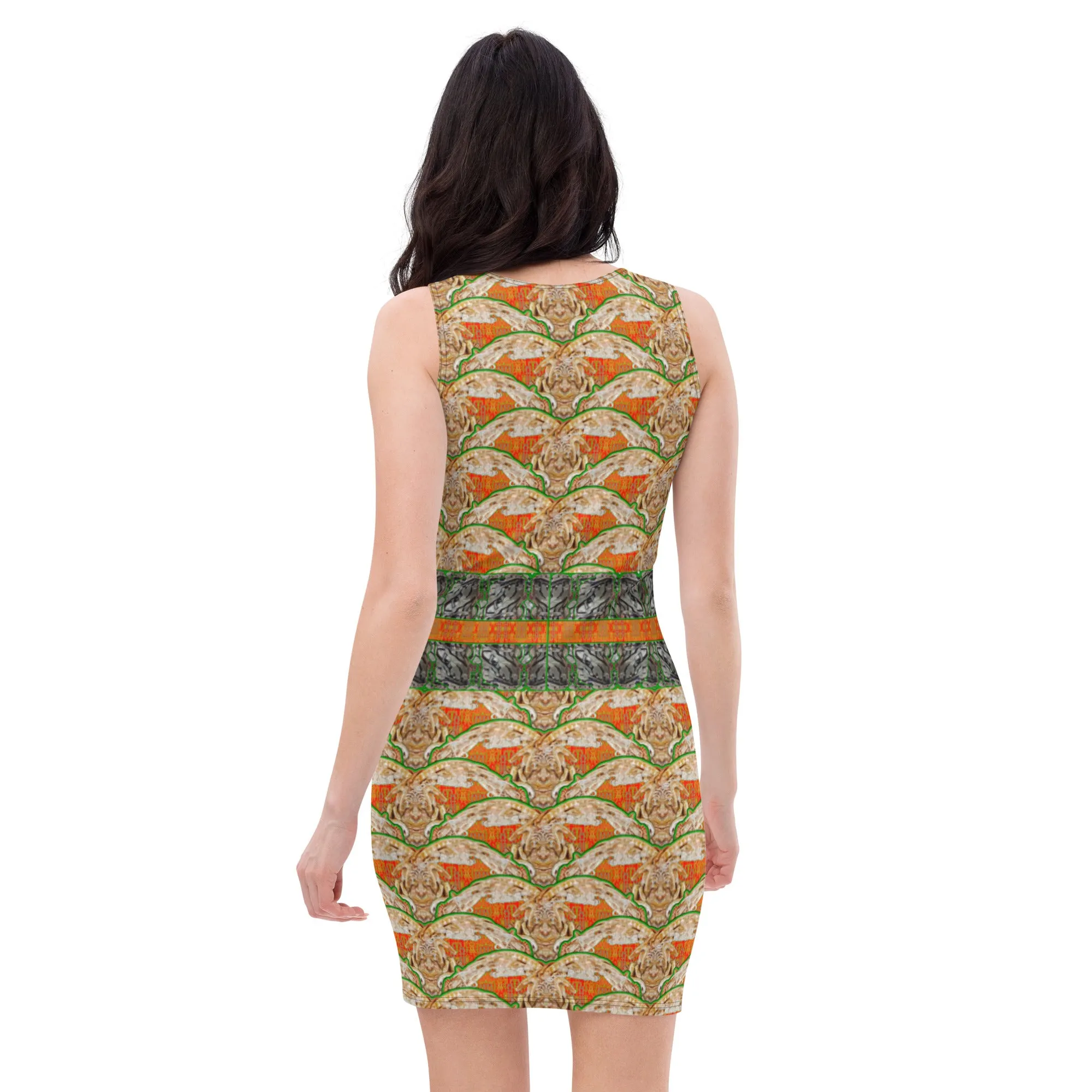 Fitted Sleeveless Bodycon Dress (Her/Muliebris)(Rind#2 Ouroboros Butterfly Tree Link Stripe) RJSTH@Fabric#2 RJSTHW2021 RJS