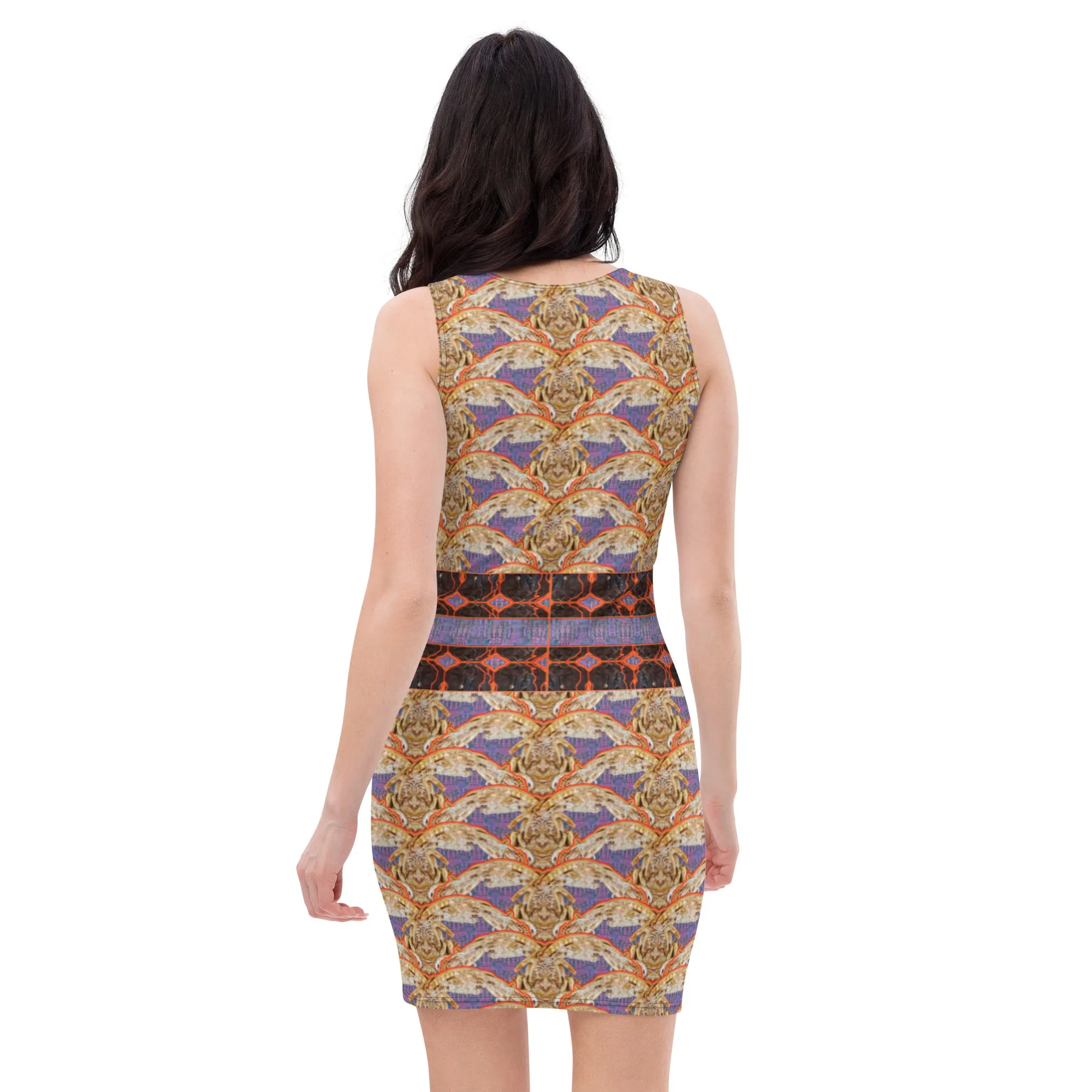 Fitted Sleeveless Bodycon Dress (Her/Muliebris)(Rind#6 Ouroboros Butterfly Tree Link Stripe) RJSTH@Fabric#6 RJSTHW2021 RJS
