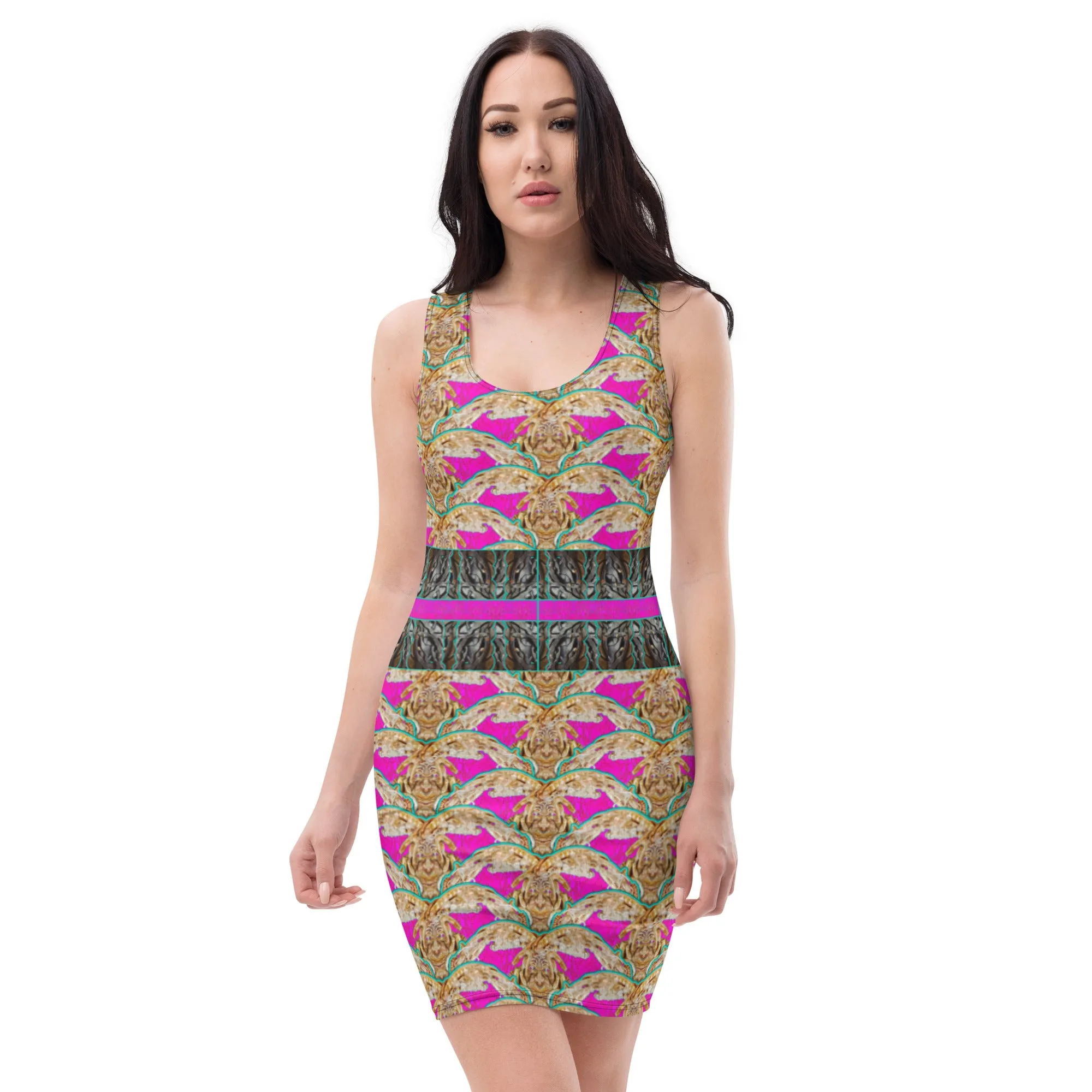 Fitted Sleeveless Bodycon Dress (Her/Muliebris)(Rind#8 Ouroboros Butterfly Tree Link Stripe) RJSTH@Fabric#8 RJSTHW2021 RJS