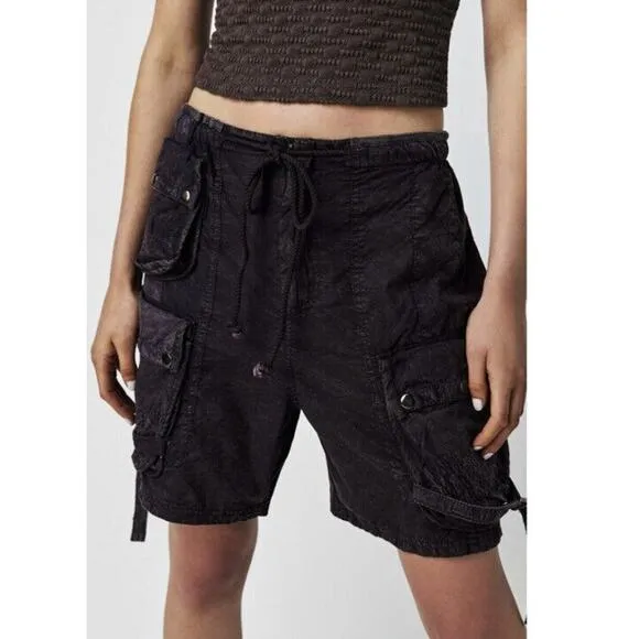 Free People Moon Bay Parachute Shorts Size Large Black