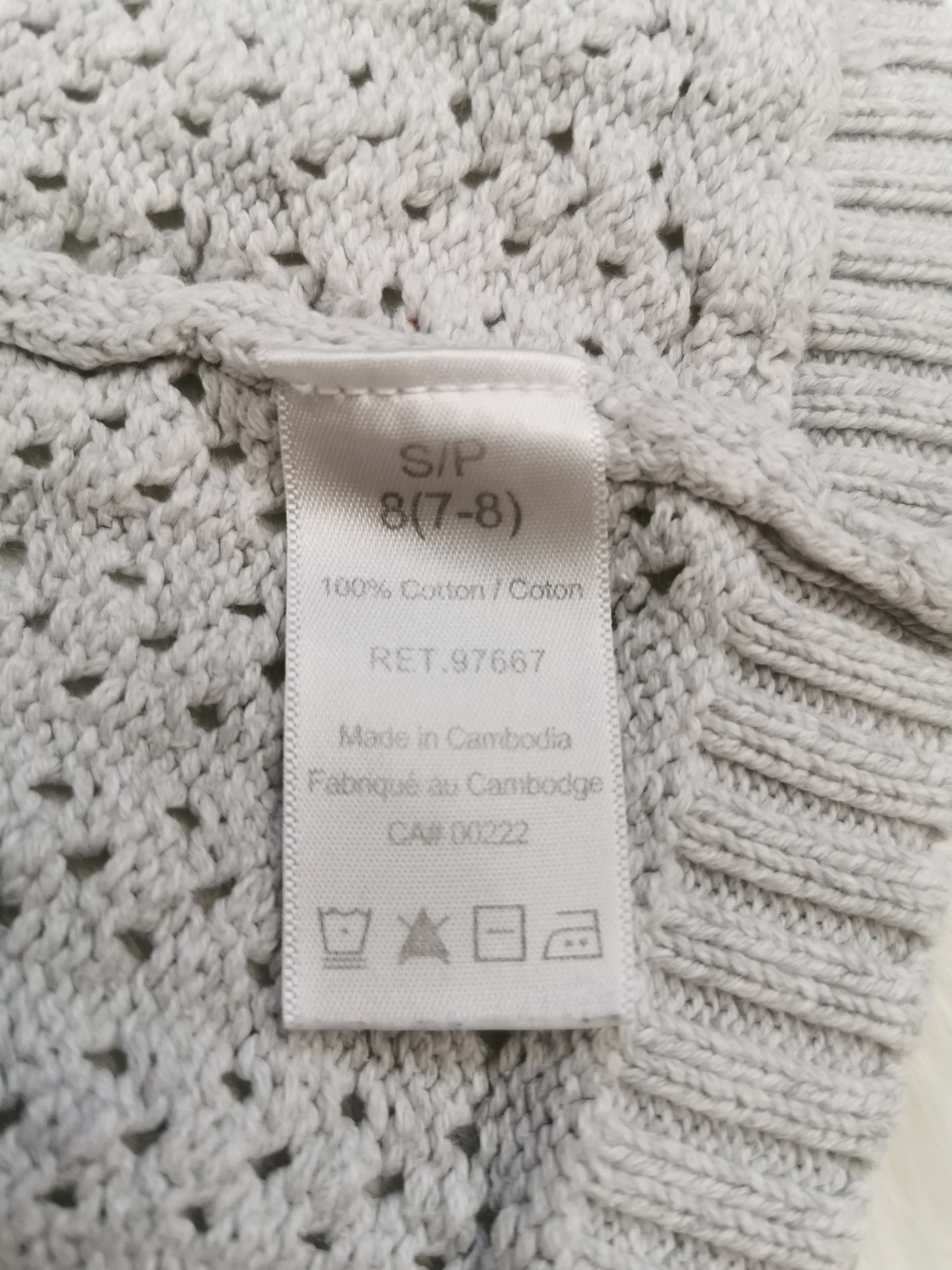 GIRL SIZE SMALL (7/8 YEARS) - NEVADA, Light Grey, Open Knit, Summer Cover-up Top EUC B32