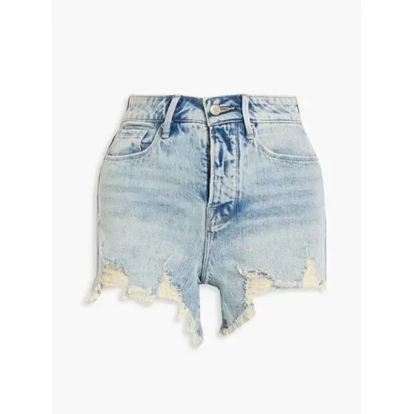 Good American Bombshell Shorts Distressed Cut Off in Blue Size 4/27 NWT