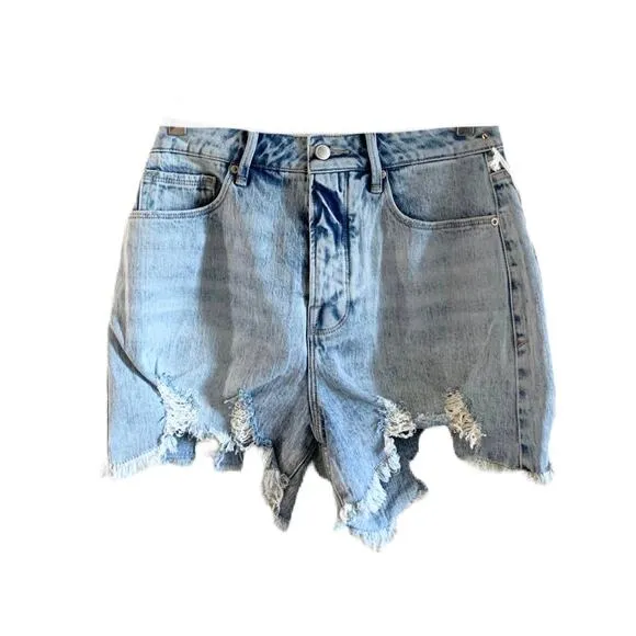 Good American Bombshell Shorts Distressed Cut Off in Blue Size 4/27 NWT