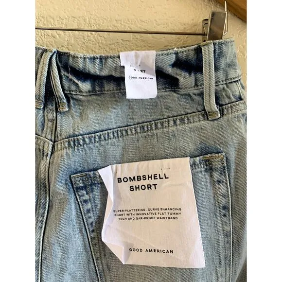 Good American Bombshell Shorts Distressed Cut Off in Blue Size 4/27 NWT