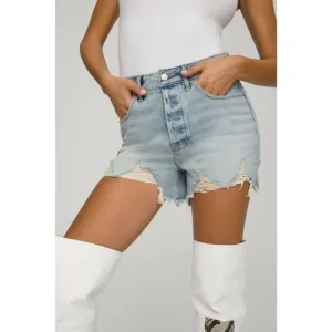 Good American Bombshell Shorts Distressed Cut Off in Blue Size 4/27 NWT