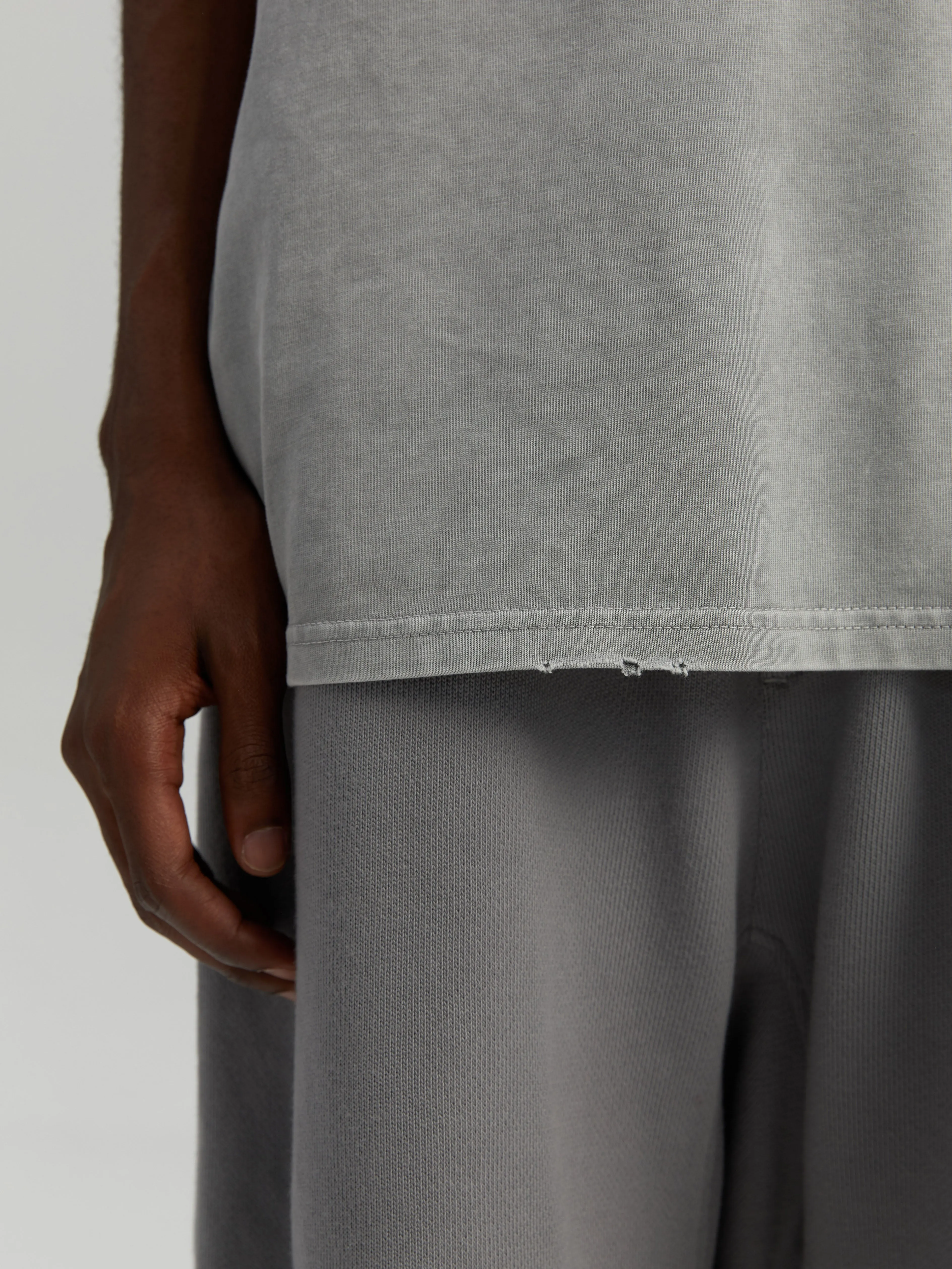 Gray experimental stonewash style logo shorts