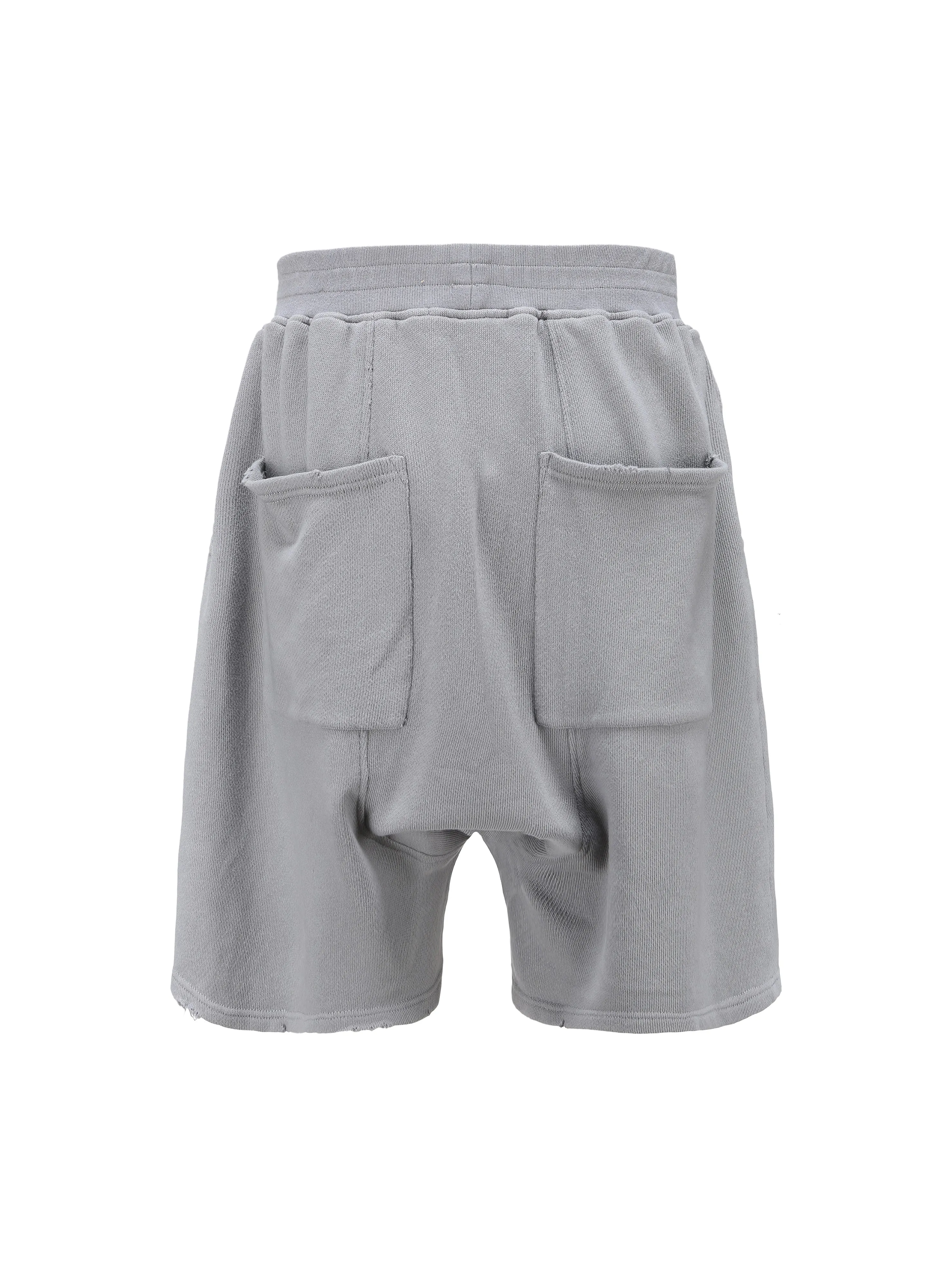 Gray experimental stonewash style logo shorts
