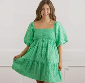 Green Eyelet Babydoll Dress-S