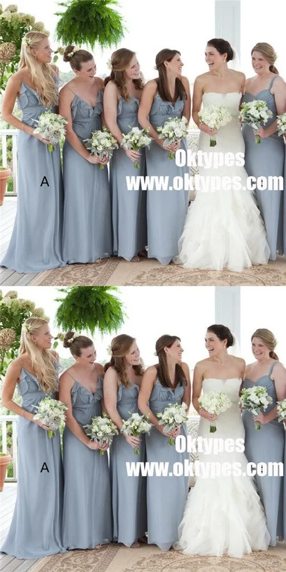 Grey Chiffon V Neck Cheap Custom Bridesmaid Dresses Online, TYP0872
