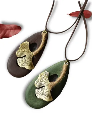 Handmade Retro Wooden Maple Leaf Long Necklace