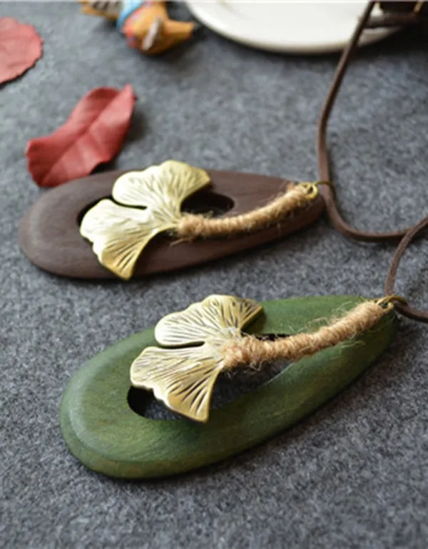 Handmade Retro Wooden Maple Leaf Long Necklace