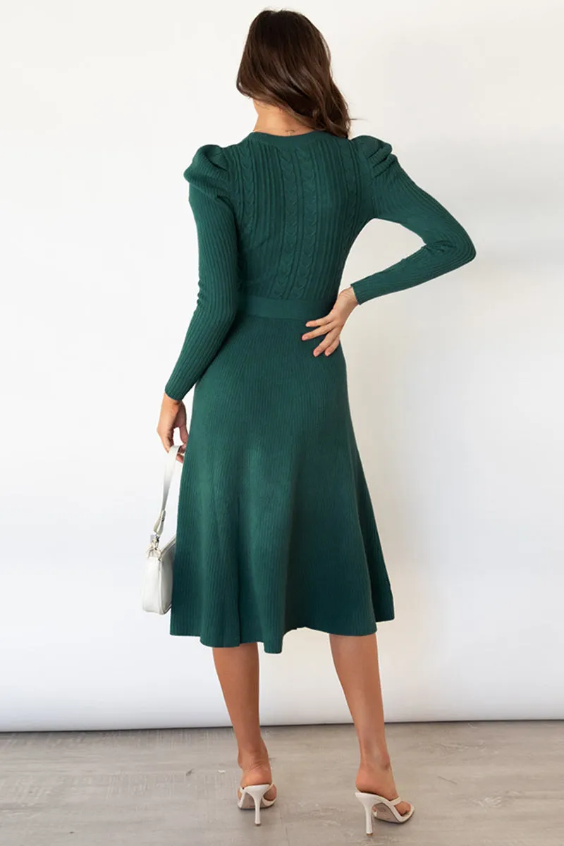 Hazel Blues® |  Round Neck Long Sleeve Tie Waist Sweater Dress