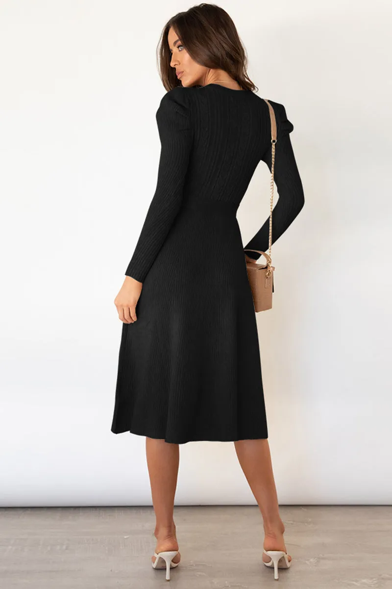 Hazel Blues® |  Round Neck Long Sleeve Tie Waist Sweater Dress
