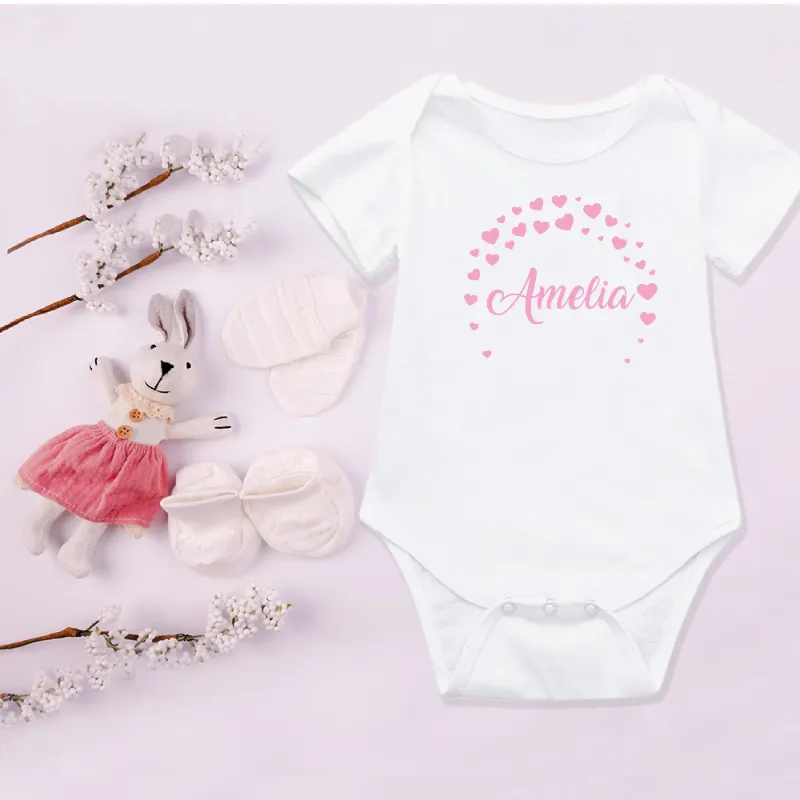 Hearts Arch Personalised Name Kids T-shirt and Baby Vest