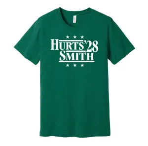 Hurts & Smith '28 - Philadelphia Football Legends Political Campaign Parody T-Shirt - Hyper Than Hype Shirts