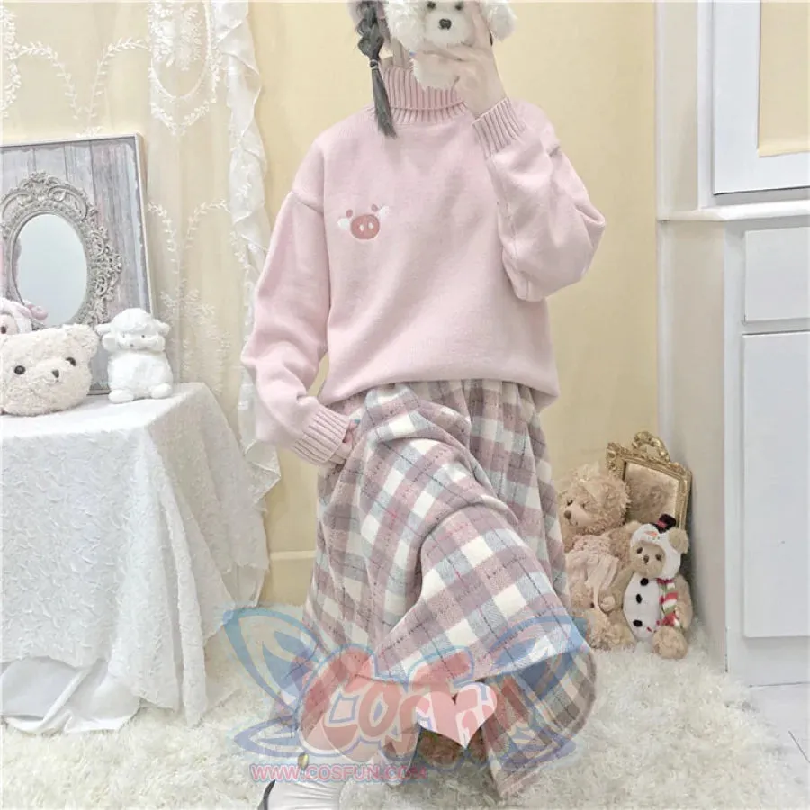 Japanese Style Tweed Soft Girl Plaid Thickened Suede Versatile Long Skirt Longuette