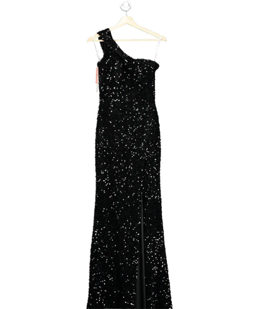 JJ's House Black One Shoulder Floor-length Sequin Prom Dresses With Sequins UK 8