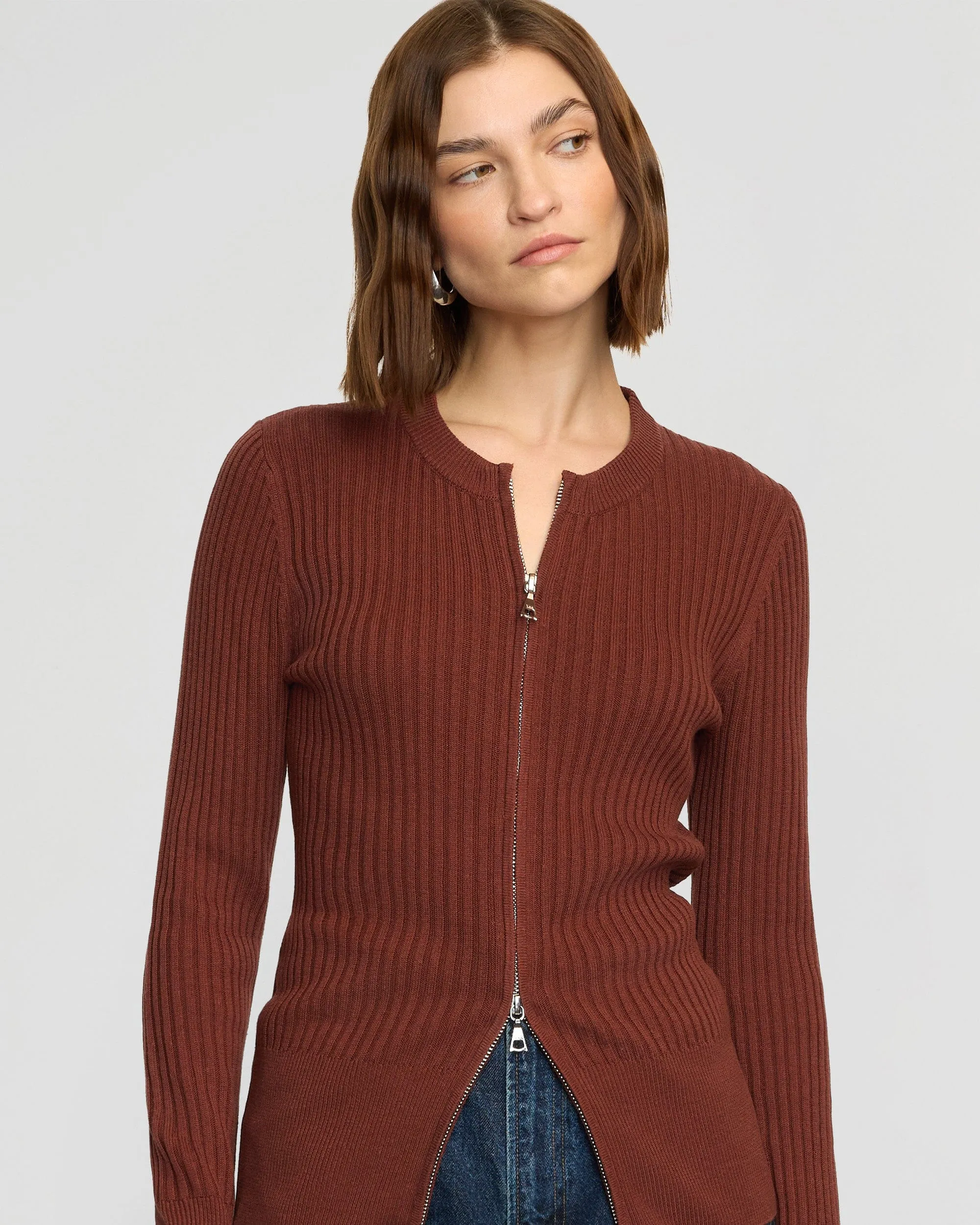 Kayla Ribbed Two-Way Zip Sweater