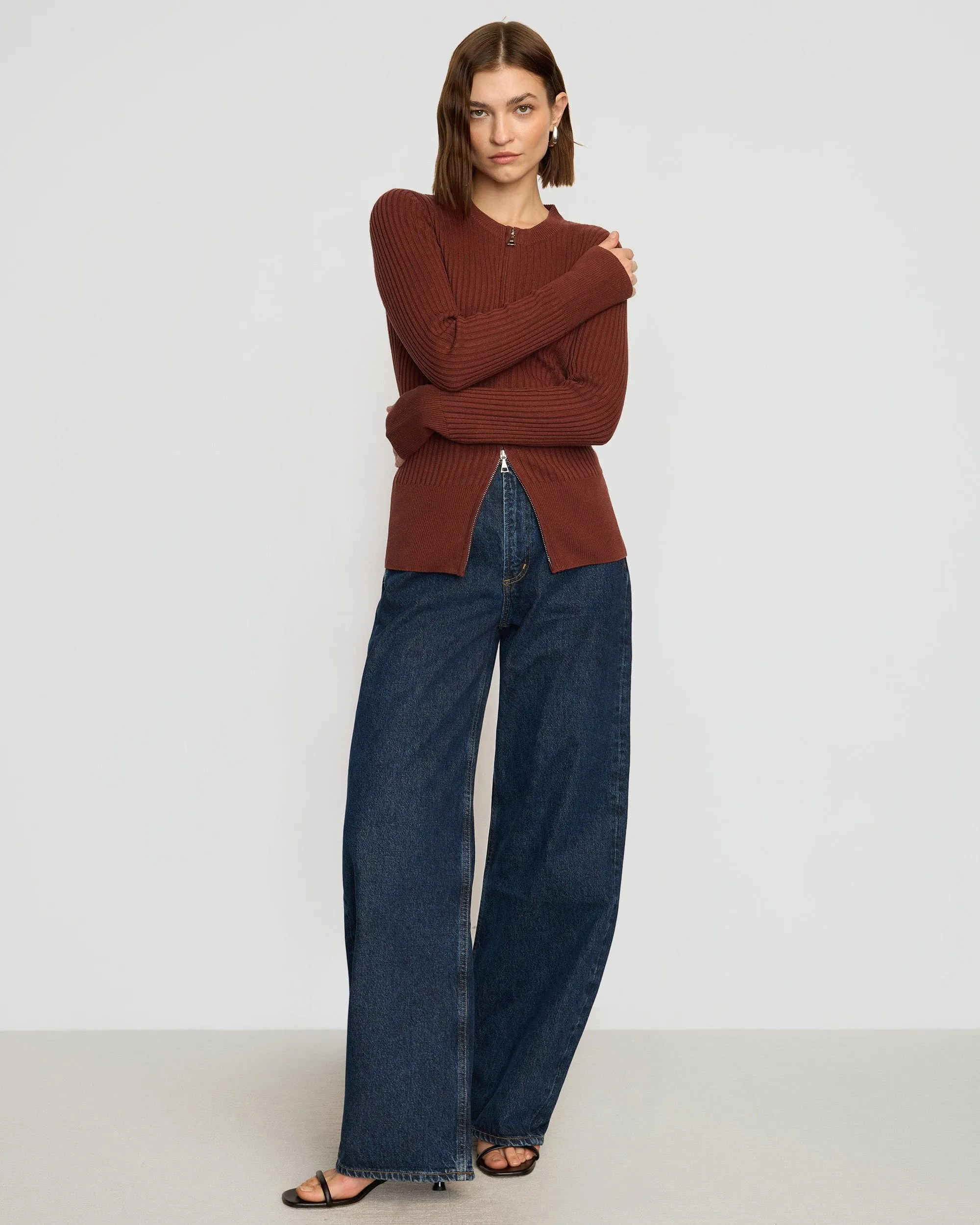 Kayla Ribbed Two-Way Zip Sweater