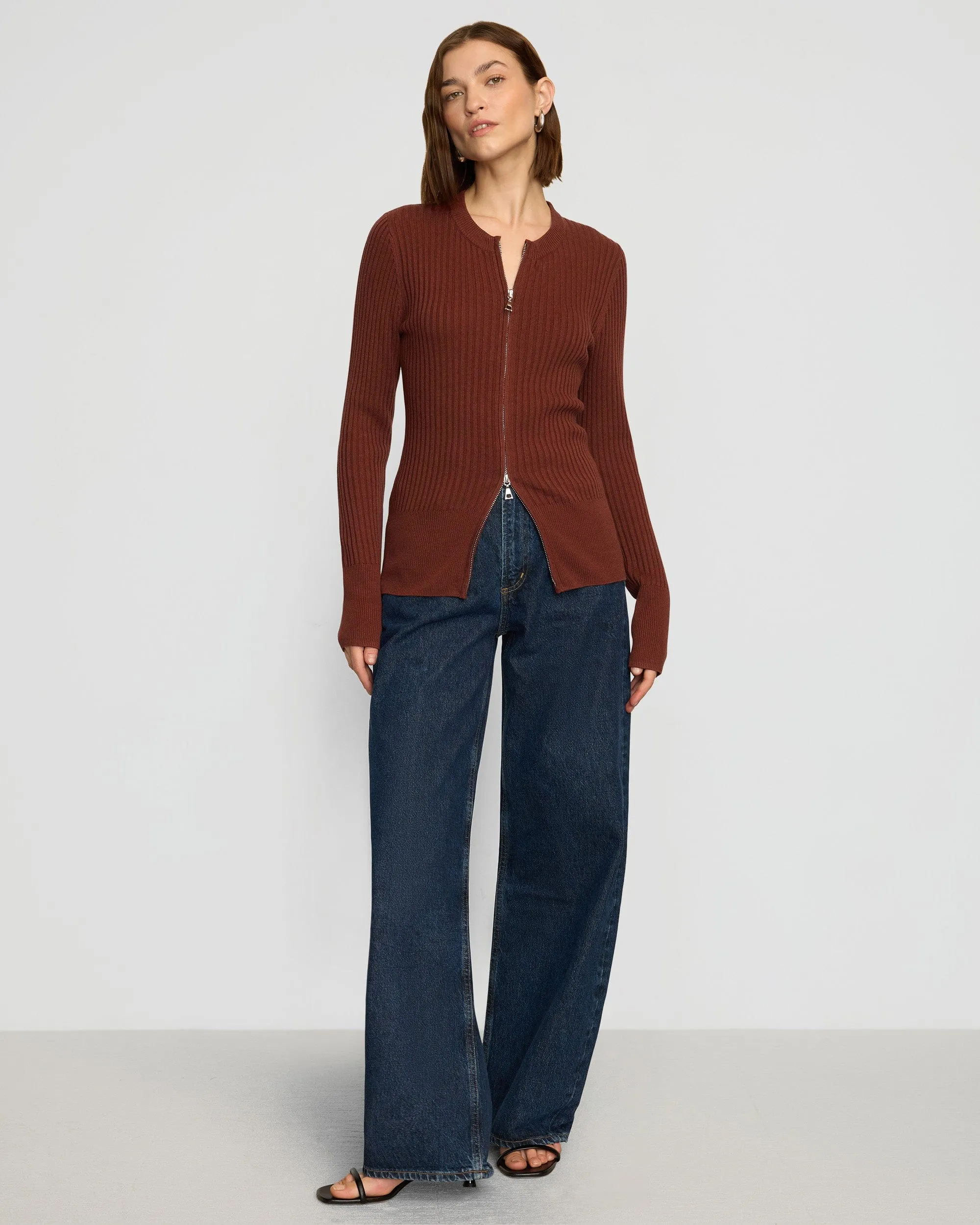 Kayla Ribbed Two-Way Zip Sweater