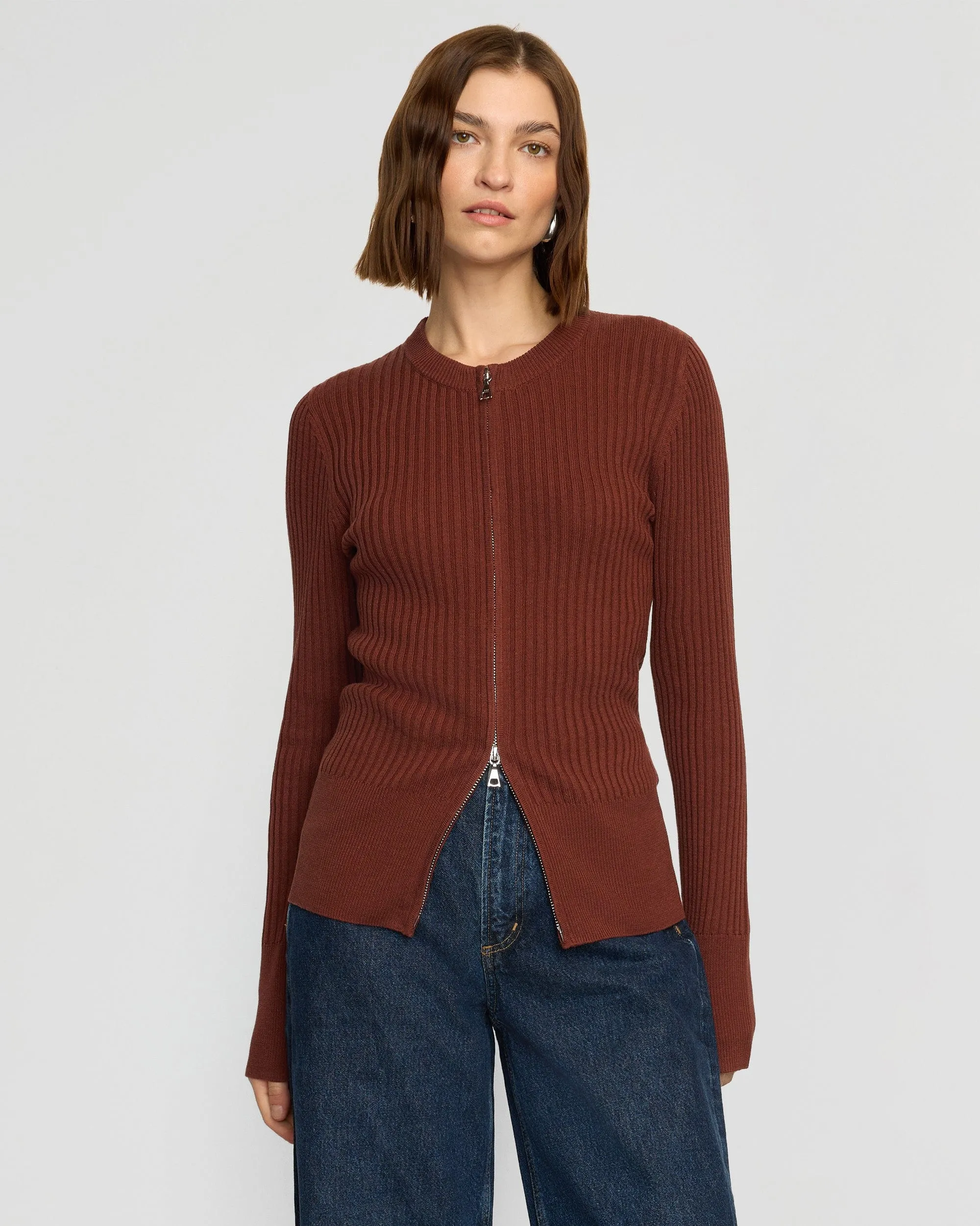 Kayla Ribbed Two-Way Zip Sweater