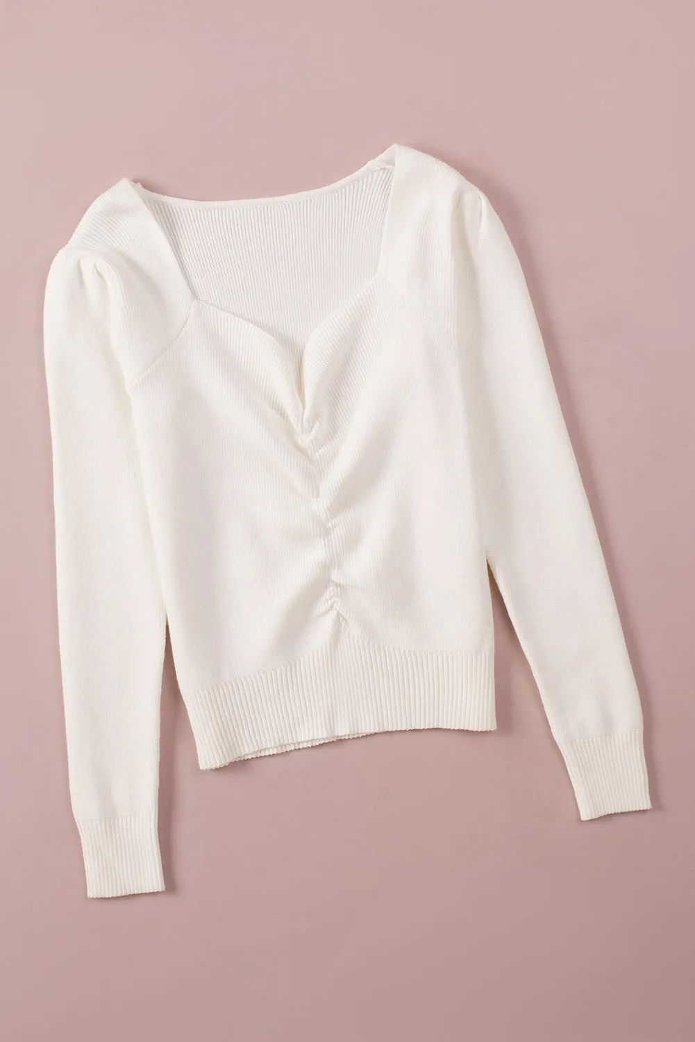 Kelsey Ruched Sweetheart Neck Long Sleeve Sweater