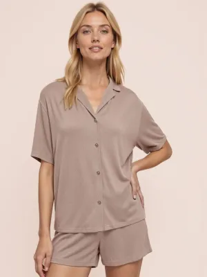 Knitted Gauze Button Front Pj Short Set