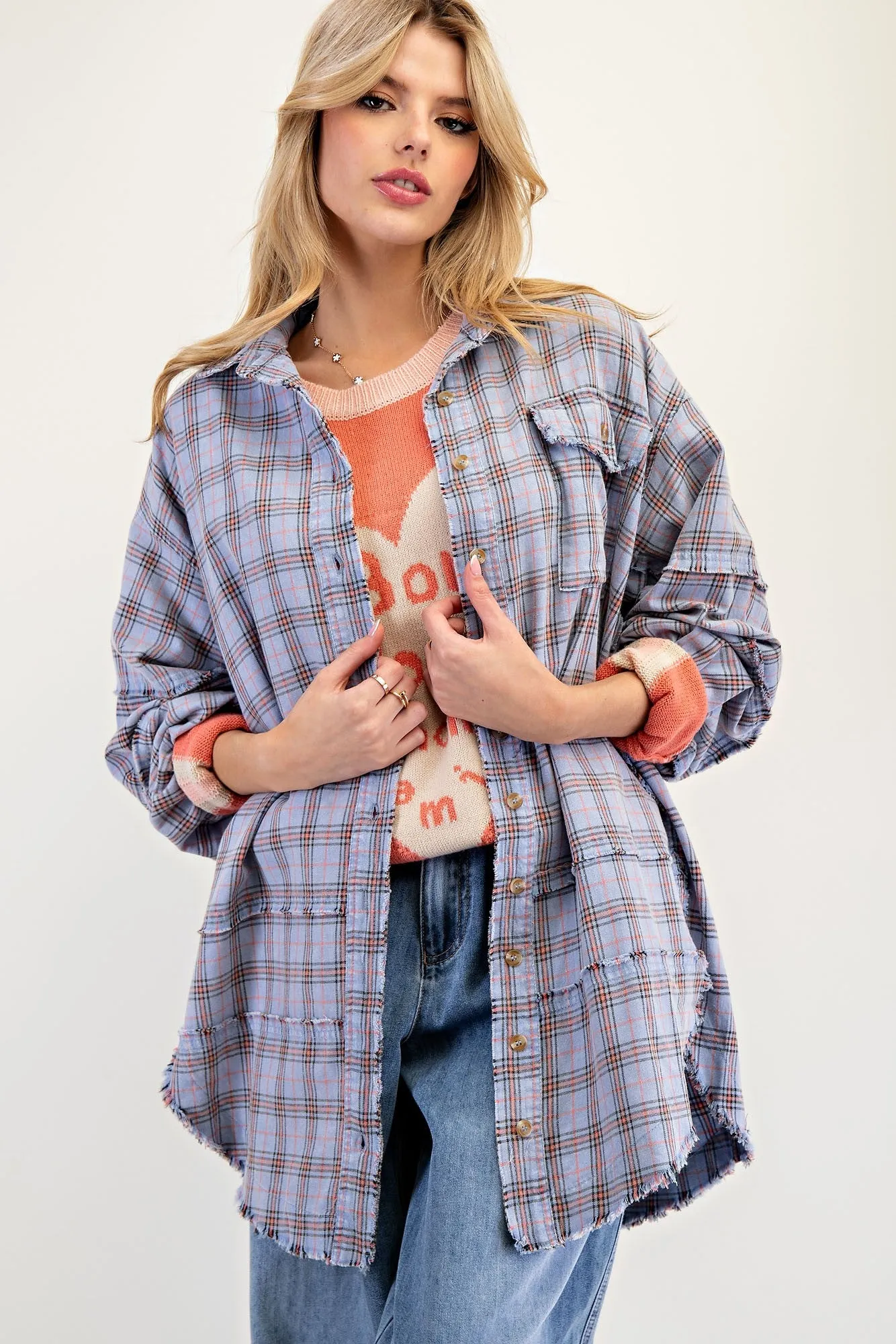 Laurel Oversized Washed Plaid Top