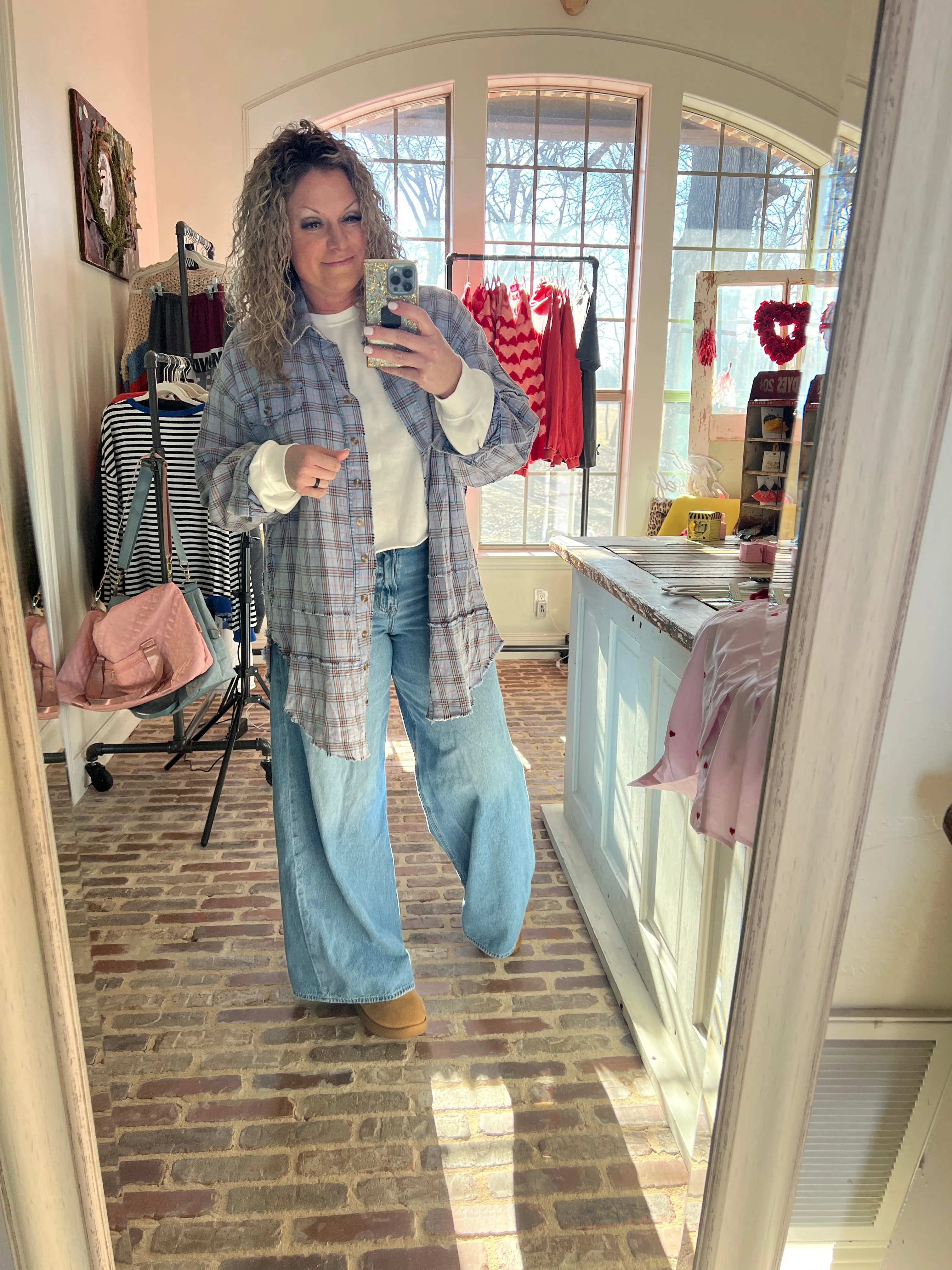 Laurel Oversized Washed Plaid Top