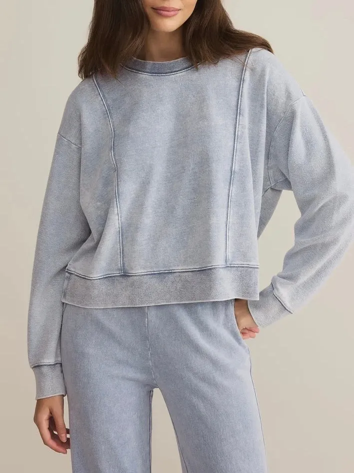 Lax Knit Denim Sweatshirt - Washed Indigo